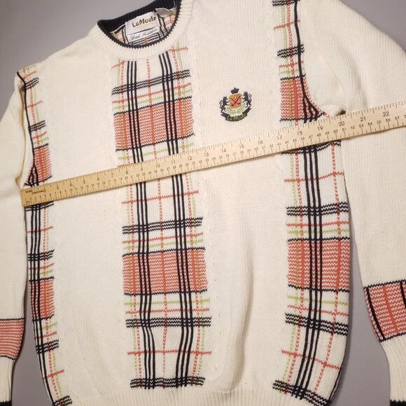 Vintage 90S LaMode HAND INTARSIA Active Sportswear Woven Plaid Sweater M - Picture 6 of 7